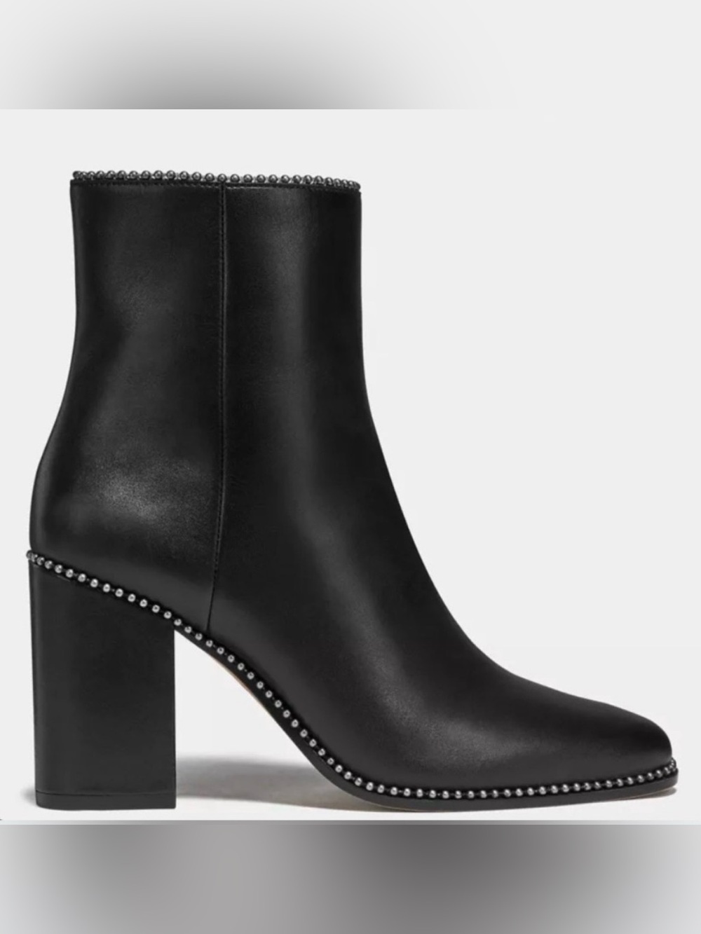Coach Black Leather Stud-Trim Ankle Booties, NWT